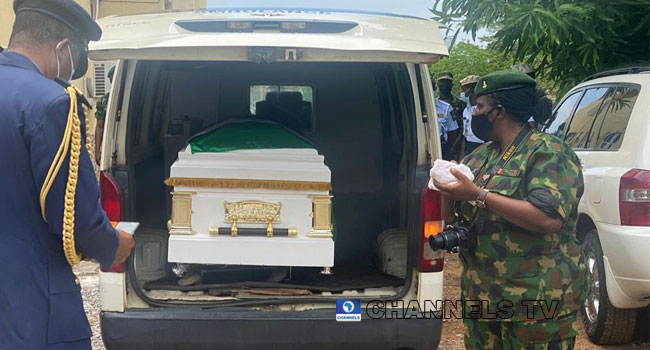 The casket for one of the dead officers 