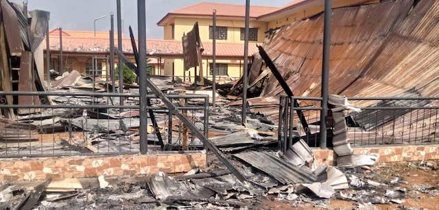 Burnt down: INEC collation centre in Awka