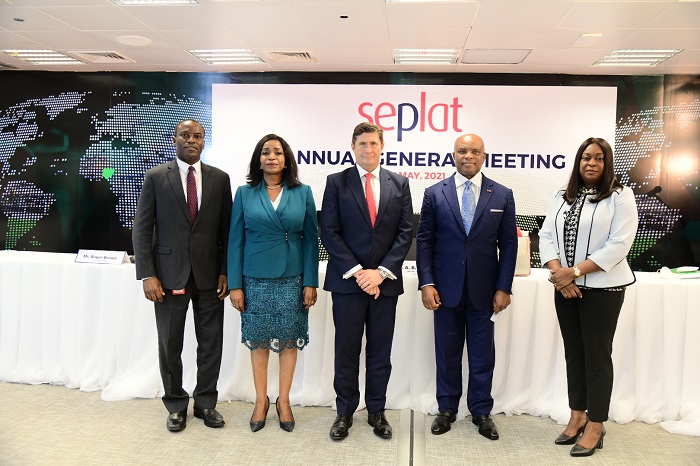 L-R: Operations Director, Seplat, Effiong Okon; Director, External Affairs and Sustainability, Dr. Chioma Nwachuku; Chief Executive Officer, Roger Brown; Chairman, Dr. ABC Orjiako; and Company Secretary/General Counsel, Edith Onwuchekwa, at Seplat’s hybrid 8th Annual General Meeting held at the company’s headquarters in Lagos … on Thursday.