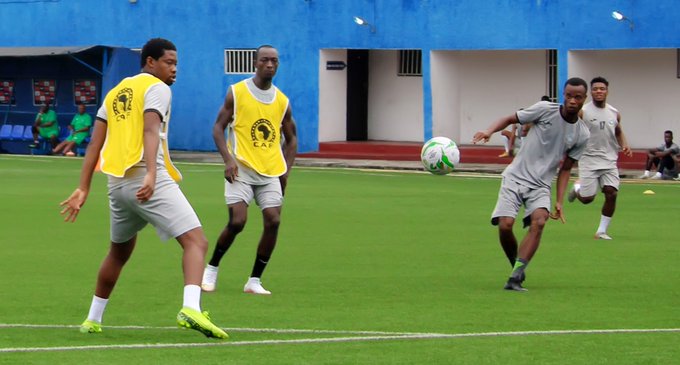 Enyimba players practising for the match against Pyramids FC