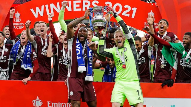 Leicester City players with their first FA Cup