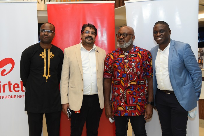 L-R: Tokunbo Adodo, Vice President, Corporate Brands and Marketing; Dinesh Balsingh, Chief Commercial Officer (CCO); Emeka Oparah, Vice President, Corporate Communications & Corporate Social Responsibility and Seun Soladoye, Marketing Director, all of Airtel Nigeria at the media unveiling of Airtel New TV Commercial: ‘The Rainmaker’ in Lagos recently. 