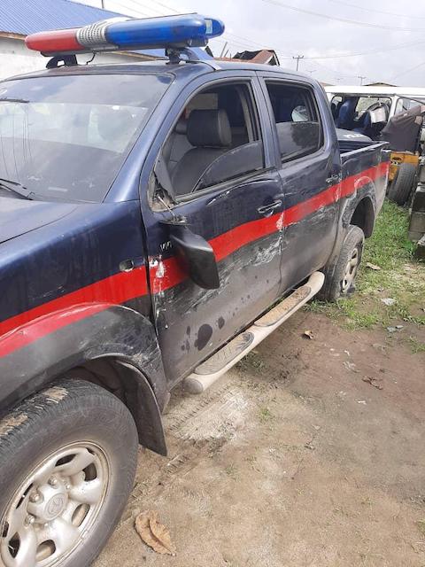 One of the vehicles damaged by the police attackers in Rivers