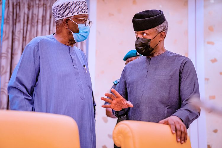 Prof. Osinbajo and with Prof. Ibrahim Gambari at the meeting