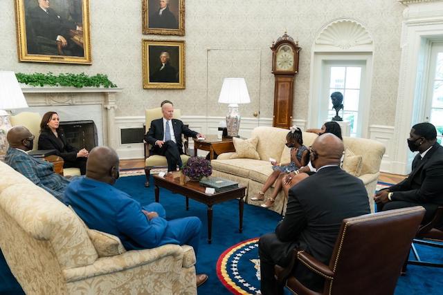 President Joe Biden with members of George Floyd Family at the Oval Office on Tuesday