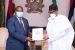 President of Central African Republic (CAR) H.E Prof Faustine Archange Touadera presents a letter to Buhari