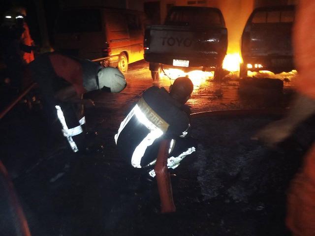 Some of the vehicles at the premises of INEC Enugu office gutted by fire