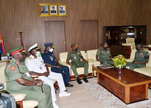 Yahaya, second right, Irabor, first right, with other military chiefs at the office of CDS