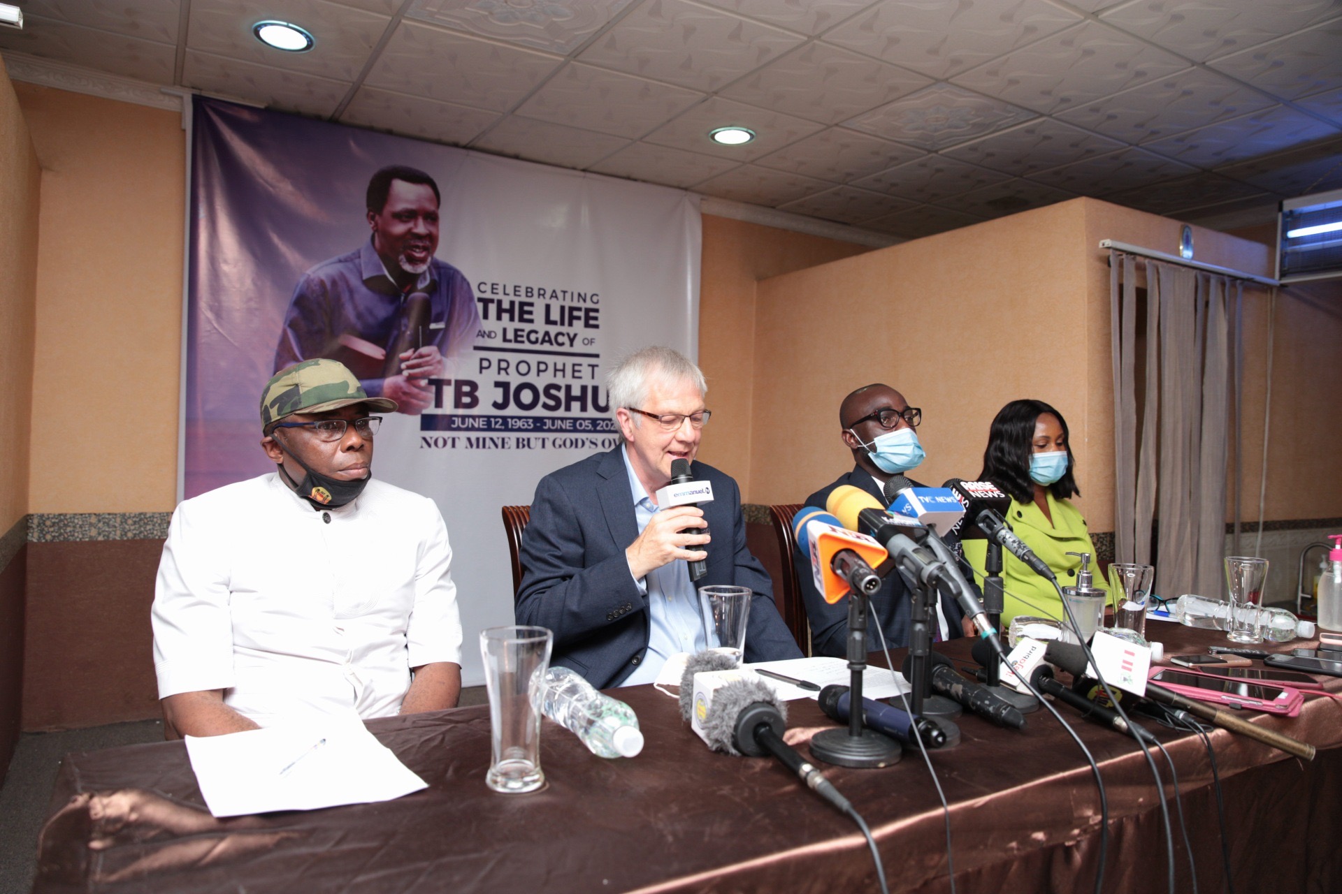 Colonel Andy Aniboh, Dr Gary Tonge Freng, Ayodeji Olabiwonnu and Dr Ugochi Aluka at a press conference organized by Synagogue Church Of All Nations – Photo by Ayodele Efunla