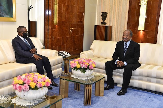 Aliko Dangote and President Paul Biya at the Unity Palace in Yaounde