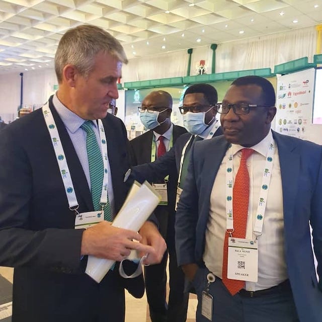 Country Chair and MD, Total E&P Nigeria Limited, Mike Sangster and Group General Manager, NAPIMS, ​Bala Wunti, at the NIPS in Abuja