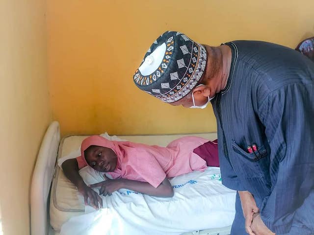 Governor Bagudu visits an injured student in hospital