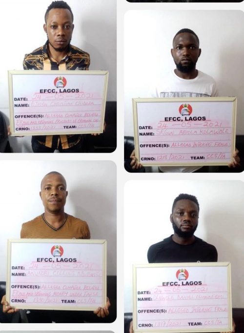 Some of the online scammers arrested in Lagos