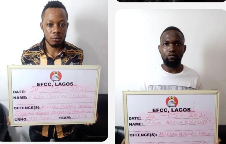 Some of the online scammers arrested in Lagos