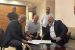 anti-Netanyahu coalition: Yesh Atid leader Yair Lapid (L), Yamina leader Naftali Bennett (C) and Ra'am leader Mansour Abbas sign a coalition agreement on June 2, 2021