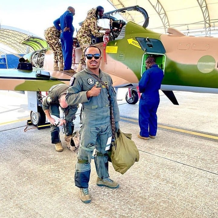 A Nigerian Air Force pilot poses with A-29 Super Tucano