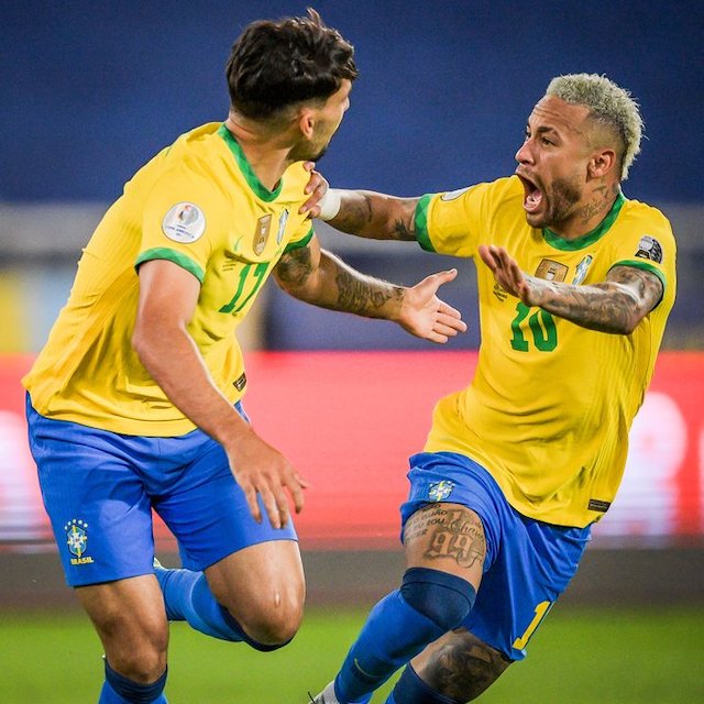 Brazil through to semi-final of Copa America. Photo: Neymar and Paqueta the goal scorer