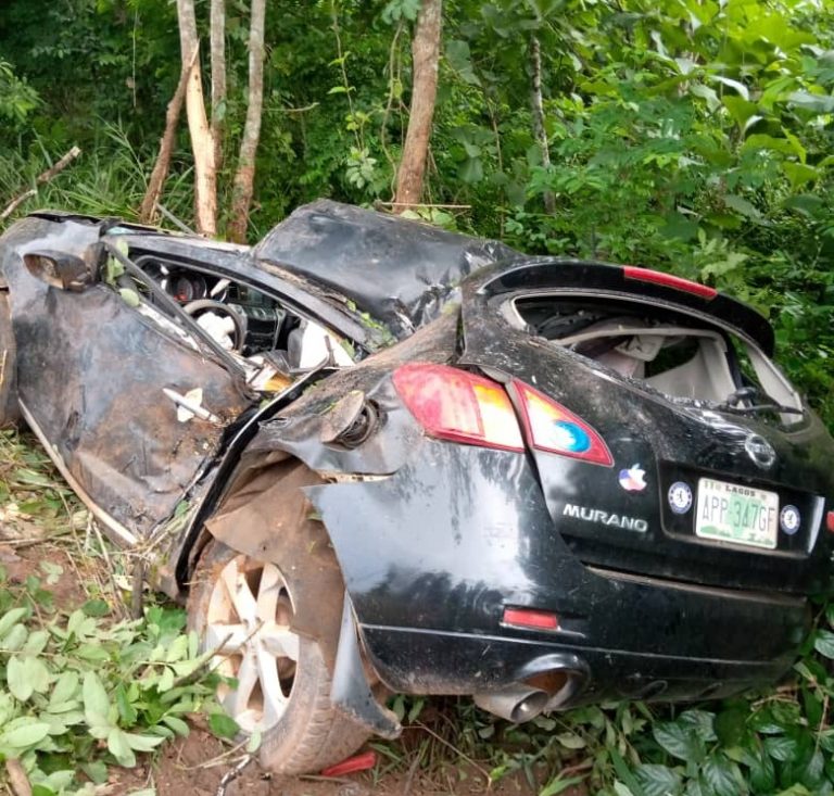 The crashed vehicle innvolving the Iperu General Hospital matron and her husband