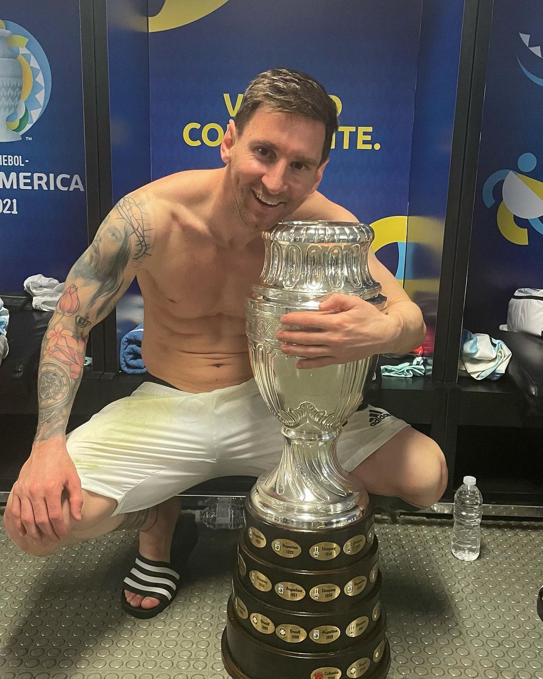 Lionel Messi reacts to Argentina's copa America victory