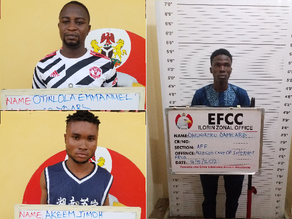 Prince Oyinlola Adedayo Emmanuel, Owonikoko Kehinde Damilare, and Jimoh Akeem Lawal: bag jail-term for cybercrime in Ilorin