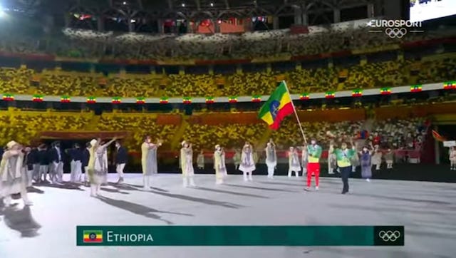 Ethiopia represented at the  Tokyo Olympic parade by just two athletes