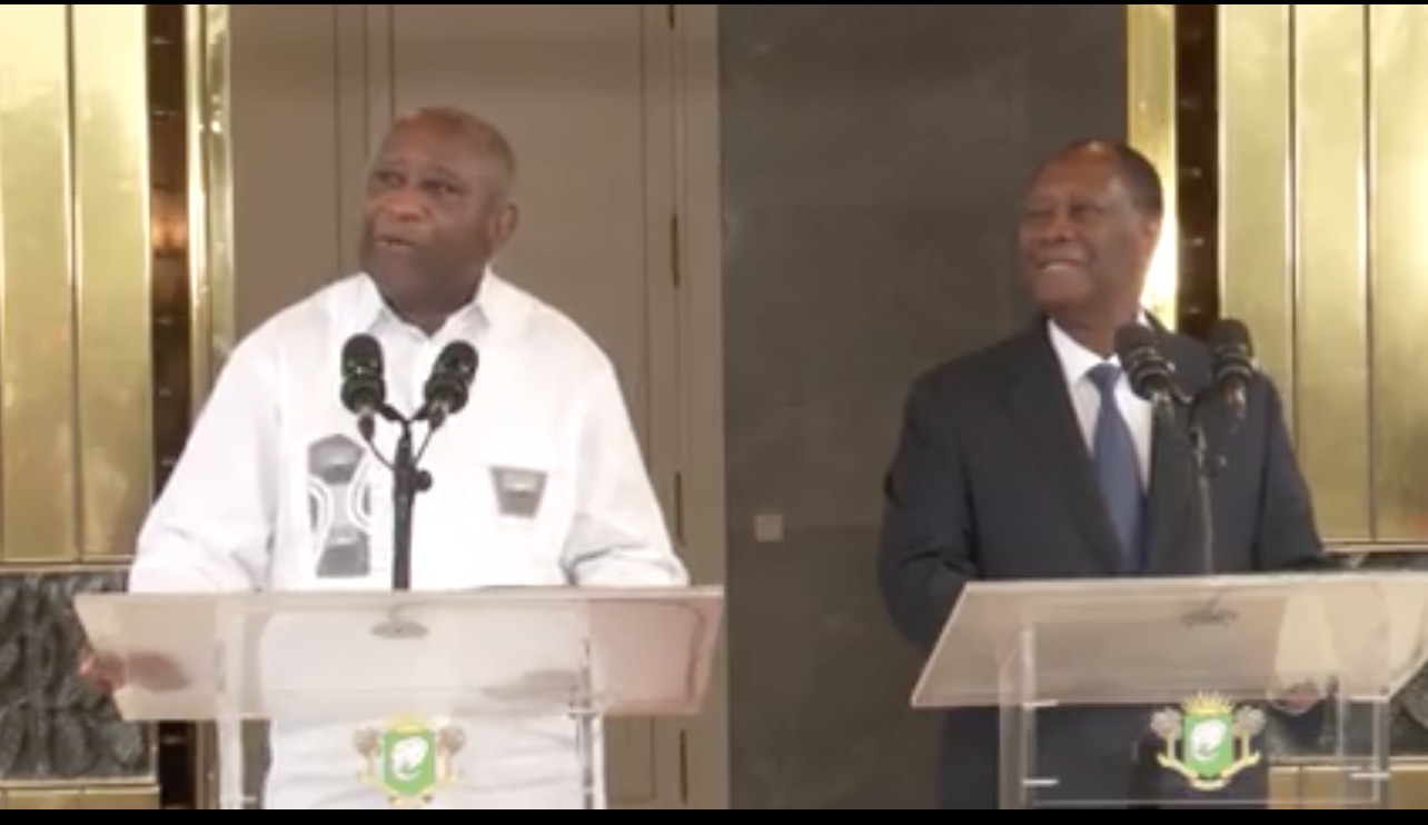 Ex-president Laurent Gbagbo andd his successor Ouattara meet in Abidjan