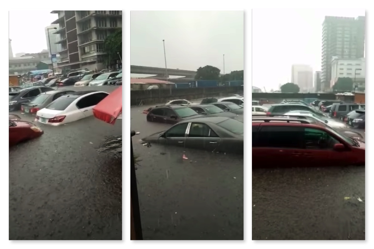 Flooded cars at Marina parks on Lagos Island after heavy rain