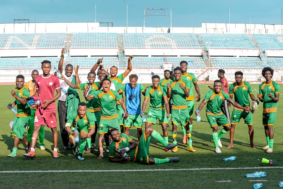 Gateway Utd FC players rejoice after beating Wikki Tourists in AITEO FA Cup Round of 16