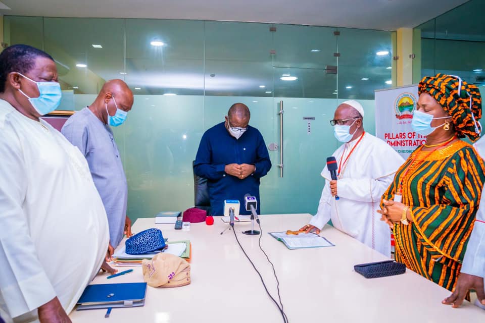 Governor Kayode Fayemi received in audience Prelate of the Methodist Church Nigeria (MCN), His Eminence, Dr Samuel Chukwuemeka Kalu Uche and his entourage at the Governor’s Office, Ado-Ekiti