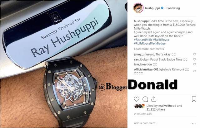 Hushpuppi flaunting a Richard Mille watch in March 2019