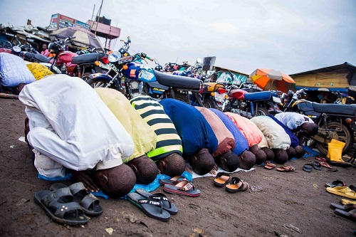 Muslims gathered outdoor to pray in Kara area of Ogun state, earlier today