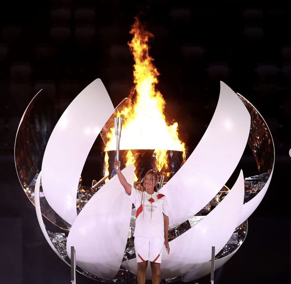 Naomi Osaka after lighting the Olympic Cauldron