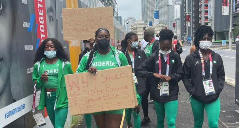 Disqualified Nigerian athletes protest in Tokyo