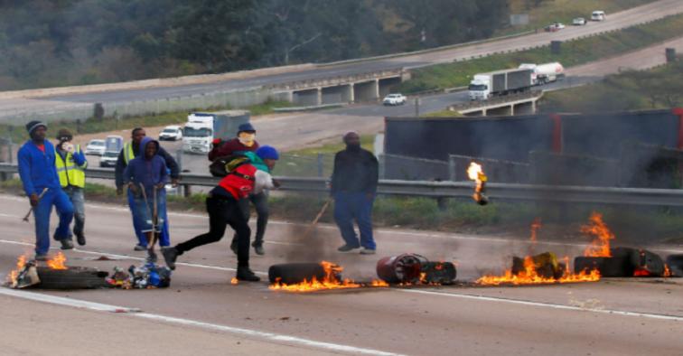 Rioters block a major road for Zuma