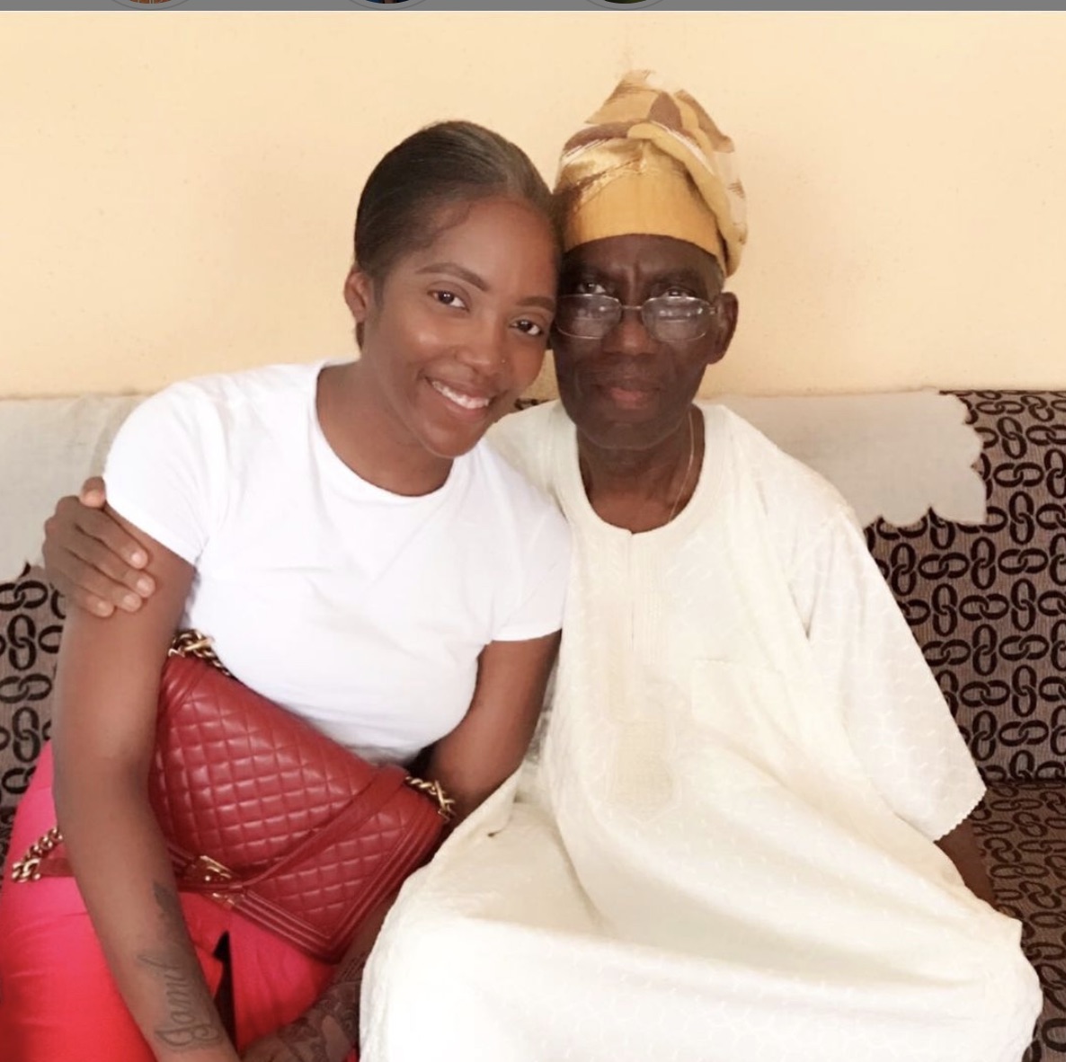 Tiwa Savage with her dad as posted on Instagram