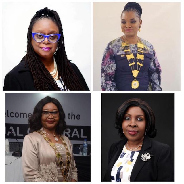 Some Nigerian Women in top posts: Top L-R- Mrs Toki Mabogunje, President LCCI, Mrs Bisi Adeyemi, President, NBCC Bottom L-R Dr Ije Jidenma, President,IoD, and Dr Chinyere Almona, Director-General, LCCI
