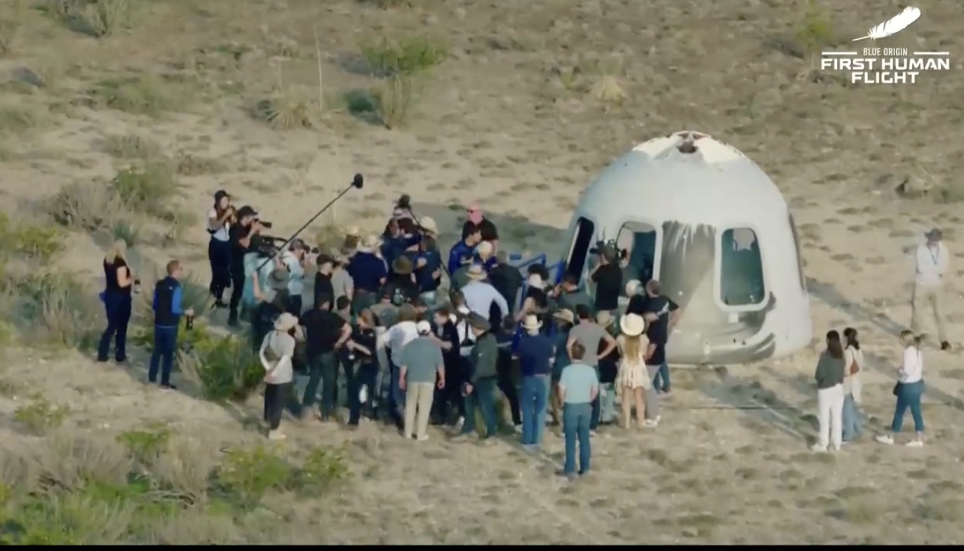 jeff Bezos Blue Origin Spacecraft on arrival back to Earth