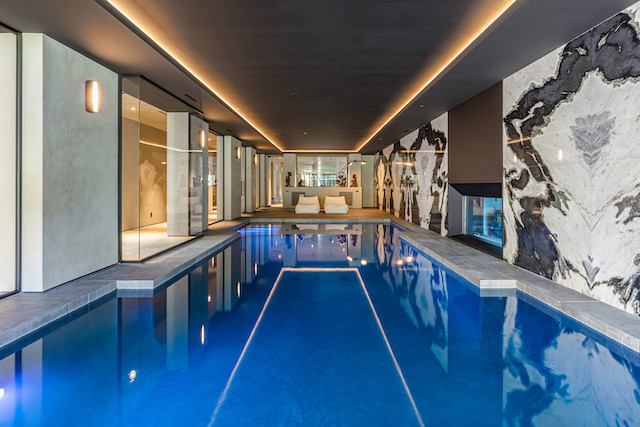 An indoor swimming pool at The Weeknd home