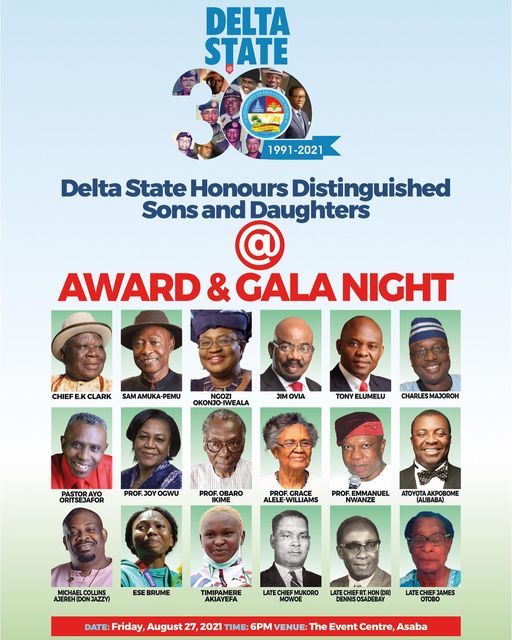 Delta at 30: State honours Okonjo-Iweala, Ovia, Elumelu, Clark, others