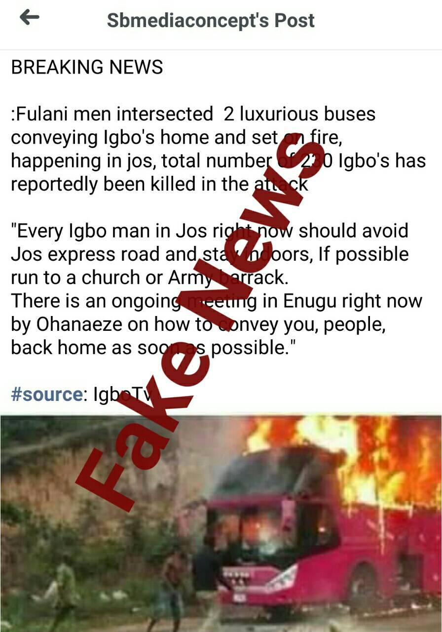 Fake news about Igbo killing in Jos