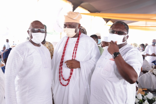 Mr Bayo Onanuga, Senator Lekan Mustapha and Senator Tokunbo Afikuyomi