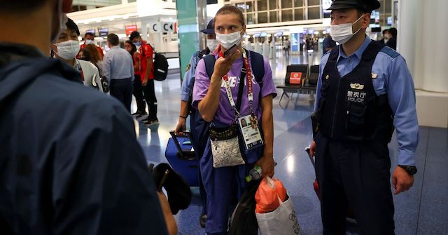 Krystsina Tsimanouskaya at the Tokyo airport on Sunday