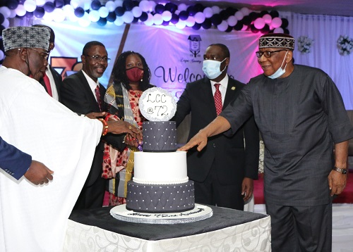 L-R: Chairman, Lagos Country Club, Board of Trustees, Aare Kola Oyefeso; President, Lagos Country Club, Arc. Funmi Bamkole; Wife of President, Lagos Country Club, Mrs. Biola Bamkole; Deputy Governor, Dr. Kadri Obafemi Hamzat and a Board of Trustee Member, Chief Oliver Ogbona at a lecture organized to mark the 72nd Anniversary of the Lagos Country Club, Ikeja held at the Club premises in GRA, Ikeja.