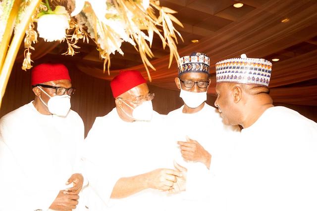 Masked up, but we can see Nuhu Ribadu, second right