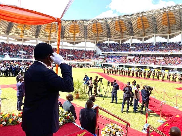 President Hichilema takes the salute