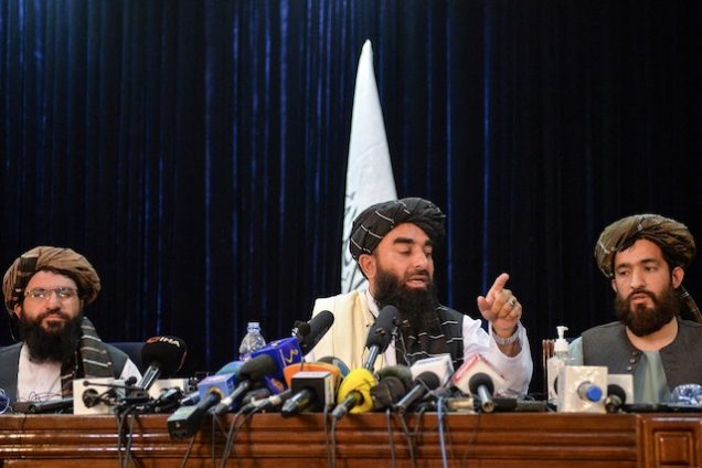 Taliban spokesman Zabihullah Mujahid at first press conference today