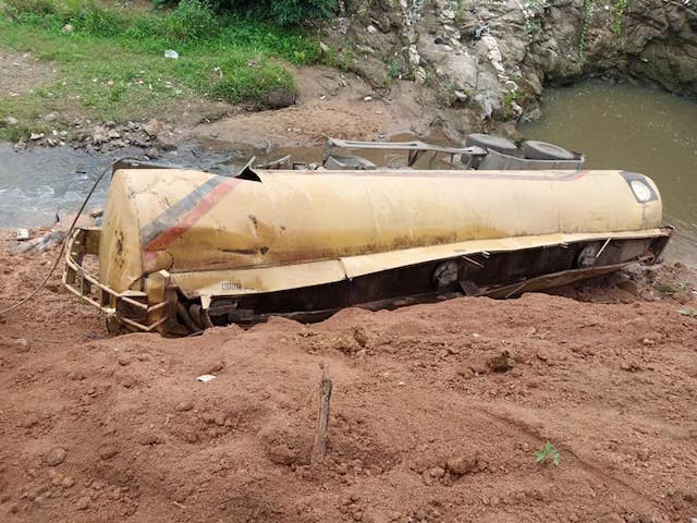 The fully loaded petrol tanker after killing 5 people