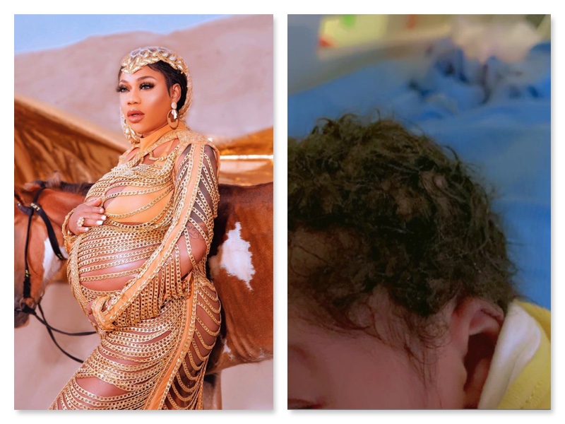 Toyin Lawani and her baby