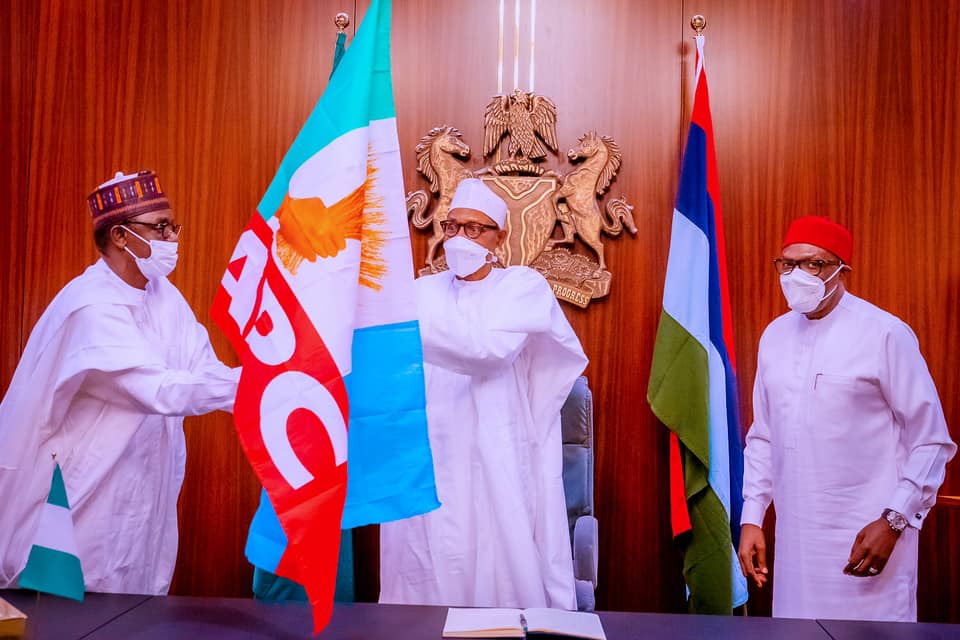 Anambra governorship poll: Buhari presents APC flag to Andy Uba