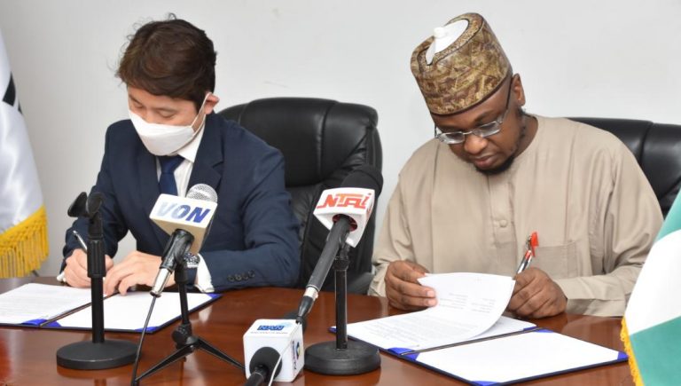 R-L: Minister of Communication and Digital Economy, Dr Isah Pantami and the Ambassador of the Republic of Korea, Kim Young-Chae sign $13 million MoU